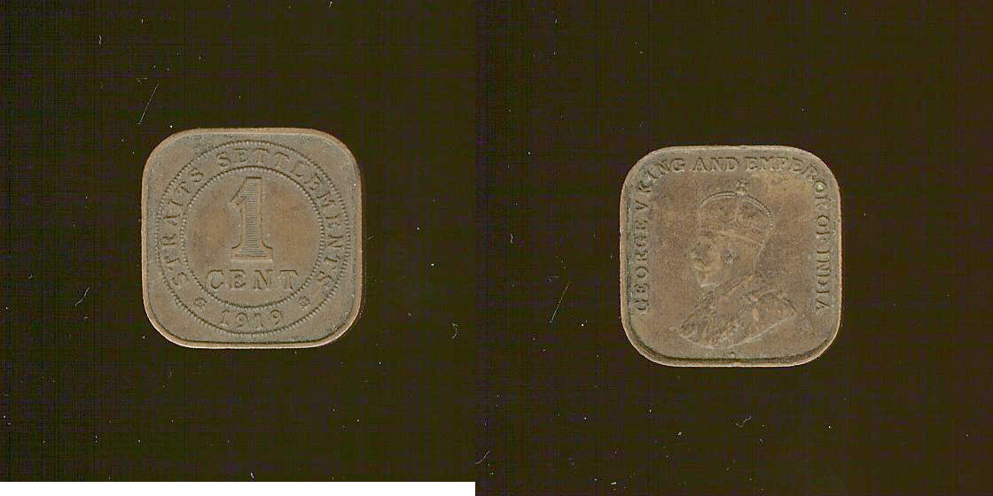 Straits settlements 1 cent 1919 gVF